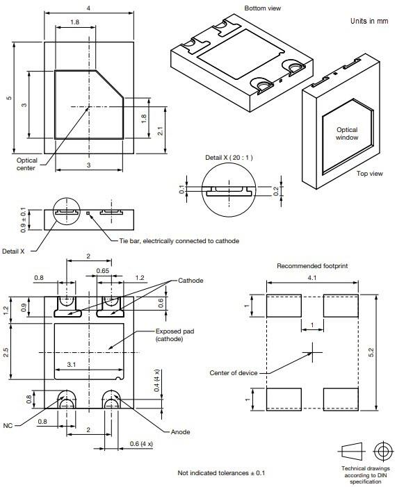 Mechanical Drawing - Vishay VEMD5510FX01 Ambient Light Sensor